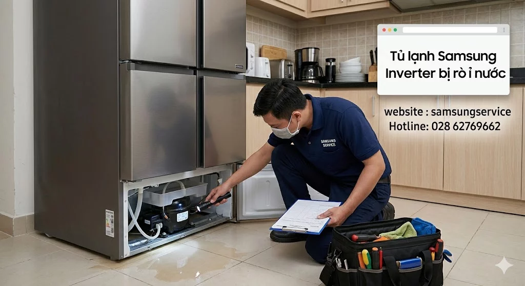 Tủ lạnh Samsung Inverter bị rò rỉ nước